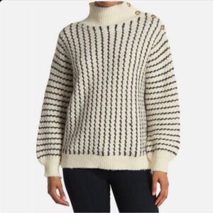 La Maille Frnch Paris Anthropologie White Black Stripes Sweater Buttons Small